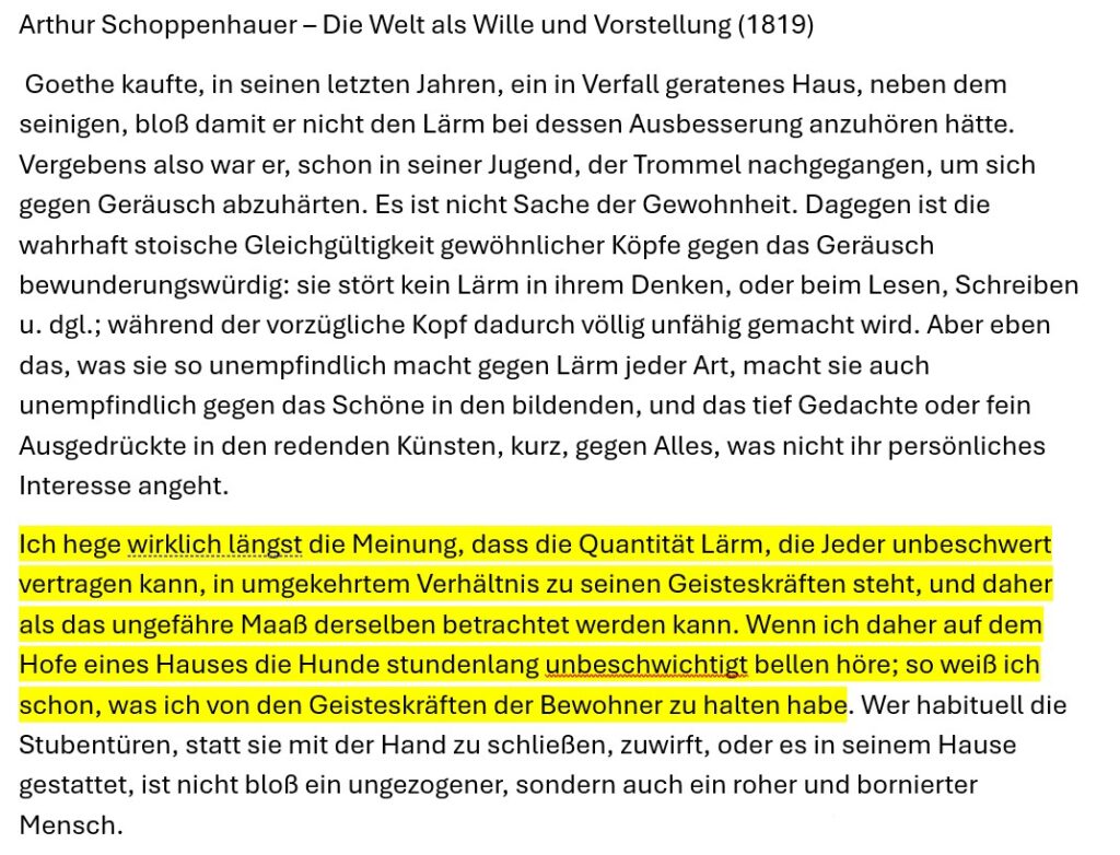 aus dem Buch "Die Welt als Wille und Vorstellung" von 1819